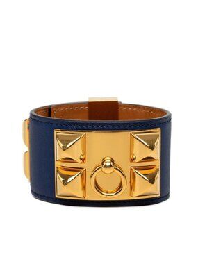 Hermes Collier de Chien Bracelet S Navy Gold Box Calf